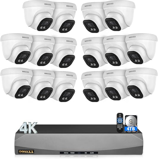 (2026 Update) 4K PoE Security Camera System, 16 Wired Dome Cameras Outdoor Indoor, 130° Wide Angle, 16CH NVR with 4TB HDD, Built-in Mic, Free App Remote Access, No Monthly Fee, 30 Days Recording