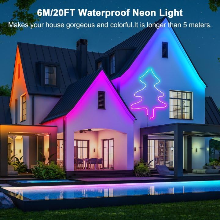 Cozylady ozylady RGB Neon Light LED Rope Light (6M/20Ft) 6M RGB Neon LED Rope Light,20ft Waterproof Bluetooth APP Remote Control Music Sync Strip,24V Flexible DIY Silicone Light for Bedroom Home