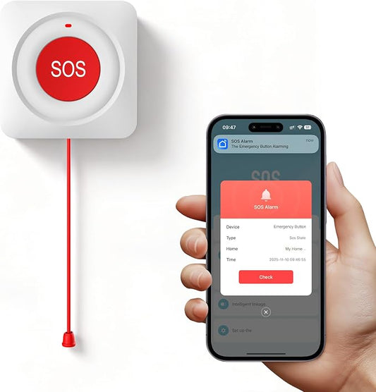 WiFi Call Button for Home Alarm System,Elderly Caregiver Caregiver Call Button with App Notification,Wireless Emergency Button SOS Alarm Bell,Work with Tuya No Monthly Fee,Waterproof
