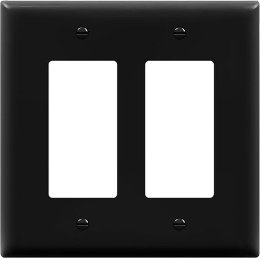 ENERLITES Decorator Light Switch or Receptacle Outlet Wall Plate, Gloss Finish, Midway Size 2-Gang 4.88" x 4.92", Unbreakable Polycarbonate Thermoplastic, UL Listed, 8832M-BK, Black