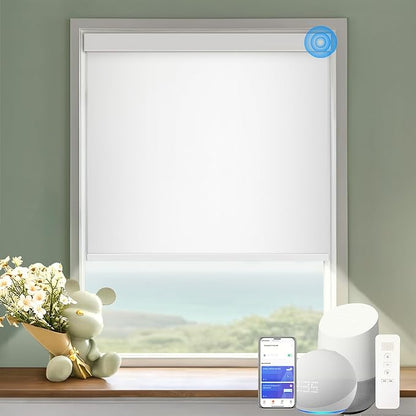 Motorized Blinds with Remote Cordless Automatic Motorized Shades Custom Blinds for Windows Smart Curtains Compatible with Alexa Google Home(Blackout Ivory White,W50 x H72in)