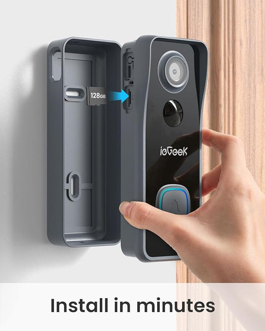 ieGeek Wireless Doorbell Camera No Subscription - 5MP Ultra Clear Motion Detection Alert Video Doorbell, Cloud/Local Storage, Battery Power Easy Connect & Install, Work with Alexa, Only 2.4Ghz WiFi