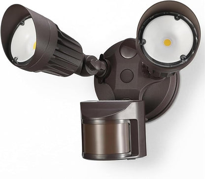LEONLITE COB LED Security Light, Motion Sensor Outdoor Lights, Dusk to Dawn, 100-277V, ETL Listed, Adjustable Heads, Motion Detector Flood Light, Aluminum, IP65 Waterproof, 5000K Daylight, Bronze