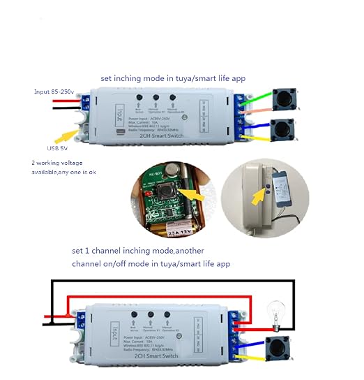 2CH WiFi RF Wireless Switch Relay,Inching Self-Locking Interlock Mode,Compatible with Alexa Goolge Home (Smart Life app WiFi RF AC 85-250V)