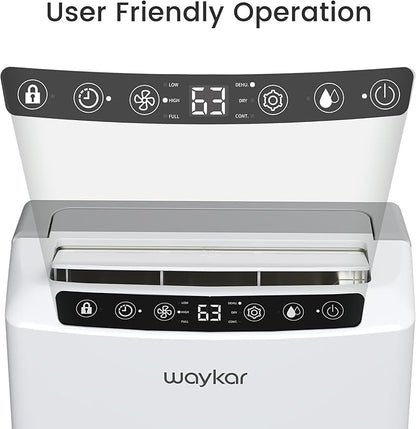 Waykar 2000 Sq. Ft 34 Pints 2025 Most Efficient Energy Star Dehumidifier for Home and Basement with Auto or Manual Drainage, Quiet 33dB Operation, 0.62 Gallon Water Tank Capacity