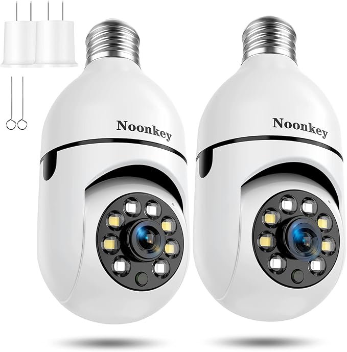 Noonkey 2K/3MP Light Bulb Security Camera, 5G& 2.4GHz WiFi 2 Pack Alexa Home 360° Wireless Security Camera Outdoor, Motion Tracking Detection Alarm,Color Night Vision