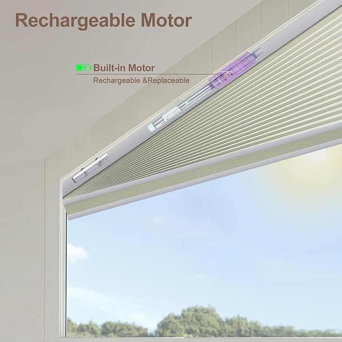 Godark Smart Angled Customized Blackout Honeycomb Blinds Suitable for Trapezoidal/Triangular/Polygonal Windows Motorized Cellular Shades Compatible with Alexa/Google Home/Tuya APP-Beige