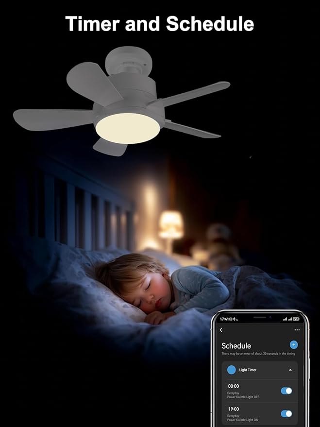 Ligency Smart Socket Fan Light with Remote, 16 inch Small Socket Ceiling Fan Light with RGBW, E26 Screw in Ceiling Light Bulb Fan, 1800Lm, Work with Alexa & Google Assistant for Garage Bedroom, White
