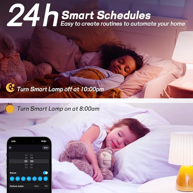 Smart Light Bulbs,Full Color Changing Dimmable LED Bulb,Compatible with Alexa and Google Assistant,UL FCC Certified,2.4GHz WiFi+Bluetooth LED Light Bulbs, Music Sync Smart Home Lighting (12)