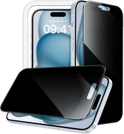 JETech 360 Degree Privacy Screen Protector for iPhone 15 Plus 6.7-Inch, 4-Way Anti-Spy Tempered Glass Film with Easy Installation Tool, 2-Pack