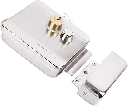 Semme Dual Head Double Lock Electric Control Doorbell Intercom Lock for Home Security System with Remote Unlocking, Silver Steel Modern Key Lock for Home and Building Security, Intercom Systems