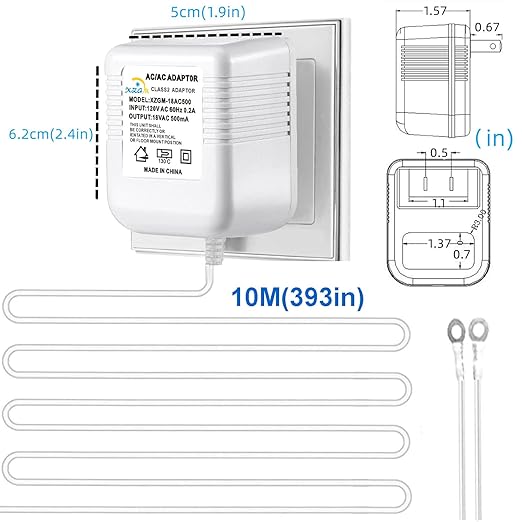 Visual Doorbell Power Adapter 18V 500mA Compatible with Ring Nest Eufy Wyze Arlo Wireless Video doorbell (393in/10M Cable Length)