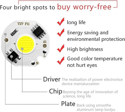 5pcs Chip COB LED Lamp Real Power 3W 5W 7W 10W 12W Y27 LED Lamp Bulb 220V IP65 Input Smart IC for DIY LED Flood Light Spotlight(White,Y27_7W)