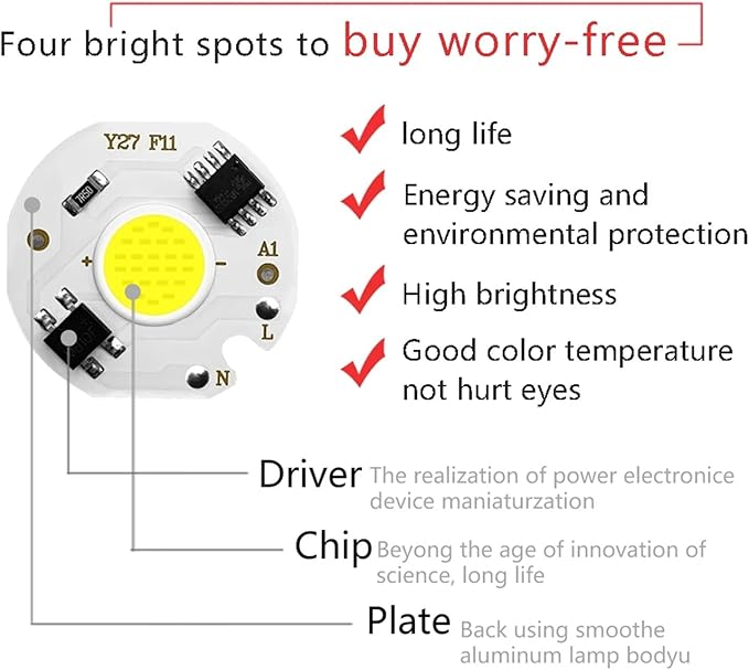 5pcs Chip COB LED Lamp Real Power 3W 5W 7W 10W 12W Y27 LED Lamp Bulb 220V IP65 Input Smart IC for DIY LED Flood Light Spotlight(Warm White,Y27_5W)