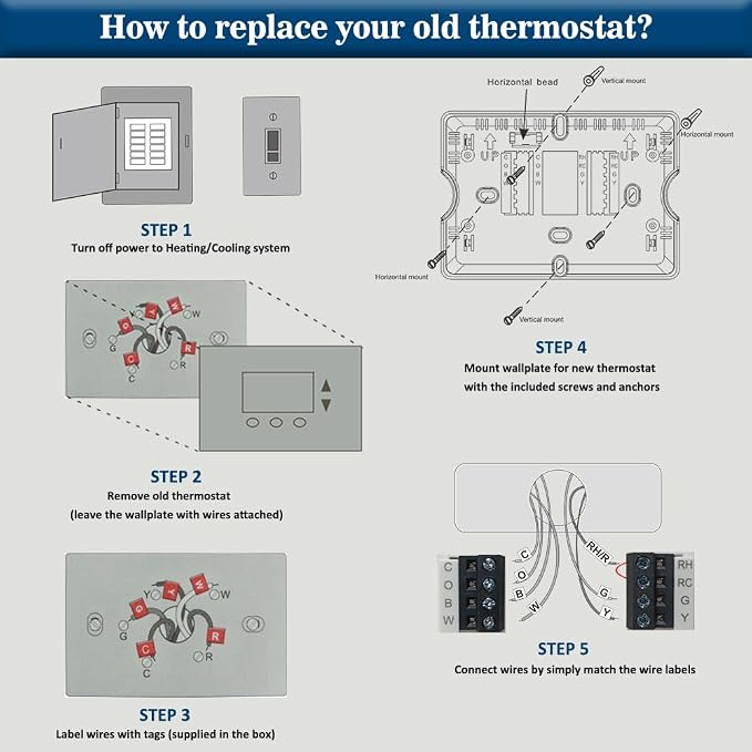 NonProgrammable Thermostat for Home, Digital Energy-Saving Thermostat,Single-Stage Systems, 1 Heat/1 Cool, Easy DIY Install,White Backlight