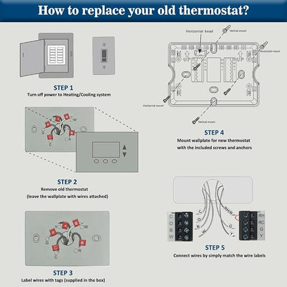 NonProgrammable Thermostat for Home, Digital Energy-Saving Thermostat,Single-Stage Systems, 1 Heat/1 Cool, Easy DIY Install,White Backlight