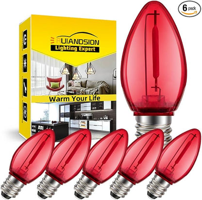 Ruiandsion E12 LED Bulb 110V Red E12 Screw-in for Chandelier Holiday Light String Wall Night Display Light Pack of 6