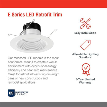 Juno E Series 5"/6" LED Ceiling Light, Baffle Trim Recessed Lighting with 5-in-1 Switchable White Color, 1200 Lumens for High Ceilings, Wet Rated LED Downlight, Dimmable, White, 6-Pack