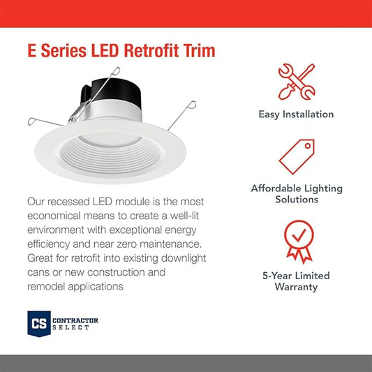 Juno E Series 5"/6" LED Ceiling Light, Baffle Trim Recessed Lighting with 5-in-1 Switchable White Color, 1200 Lumens for High Ceilings, Wet Rated LED Downlight, Dimmable, White, 6-Pack