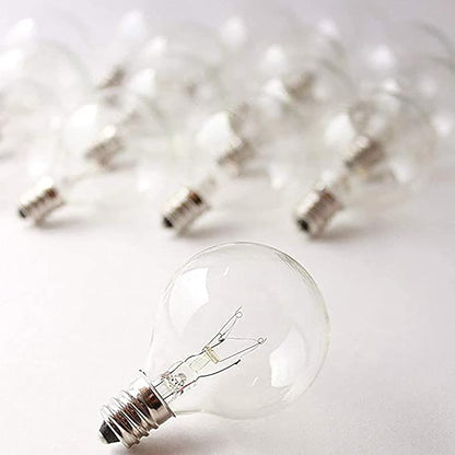 G40 Replacement Light Bulbs, 120V 5W Clear Globe Bulb, E12 C7 Candelabra Base, 1.5 Inch Glass Incandescent Bulbs for Indoor Outdoor Patio String Lights, Warm White -25 Pack