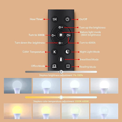 A19 LED Light Bulbs with Remote Control, 800LM 9W, 60W Equivalent LED Bulbs,Stepless Dimmable 3000K-6000K,E26 Base,CRI 80+,2.4GHz,25000+ Hours Lifespan,Light Bulb for Home Decor,2Bulb&2Remote