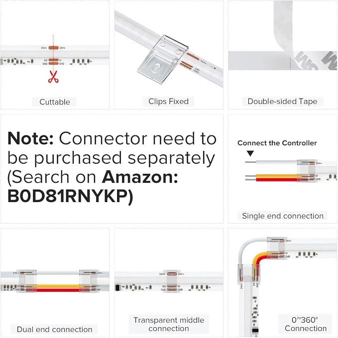 BTF-LIGHTING 16.4FT WS2811 Smart IC RGB DC24V FCOB COB LED Strip Light | UL Listed 630LEDs/m High Density Color Chasing Light 10mm Width for Home Party DIY Lighting(No Adapter or Controller)