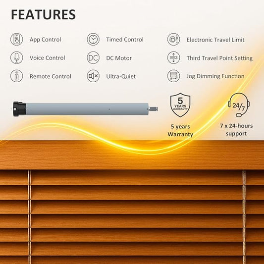 DC24V Matter Over WiFi Smart Blinds Motor 45mm, Motorized Roller Shade Kit Awning Opener, Works with Apple Home/Alexa/Google Home/SmartThings (50 N.m for Φ50mm（2") Groove Tube