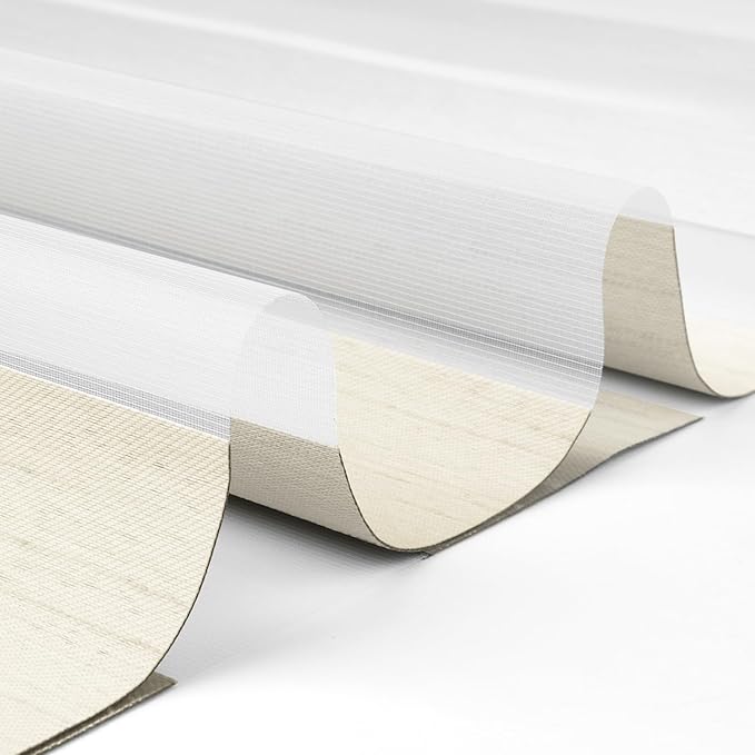 Motorized Zebra Blinds with Remote, Work with HomeKit Alexa, Smart Light Filtering Horizontal Automatic Electric Window Shades for Home Office Customsize（90% Blackout Beige）