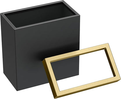 Gatco Small Bathroom Trash Can With Lid, Rectangle 3 Gallon Stainless Steel Wastebasket, Under Sink, Matte Black And Brushed Brass, For Bathroom, Bedroom, Office (1938)