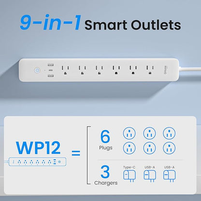 GHome Smart Power Strip, WiFi Surge Protector with 6 Individually Controlled Outlets, 3 USB Ports, Compatible with Alexa & Google Home