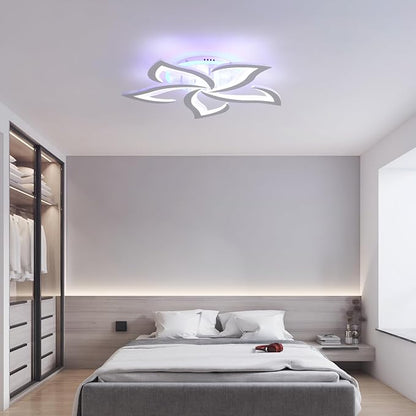 50W Dimmable LED Ceiling Light, 5-Petal Flush Mount, White | 23.6" Flower Ceiling Light with Remote, 3000K-6000K, 3000LM, Memory, Night Light & Timer for Bedroom Living Room Kitchen