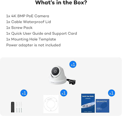ONWOTE 4K 8MP PoE IP Security Camera, AI Human Vehicle Detection, 3840x2160 8 Megapixels, 134° FoV, Video Audio, Indoor Outdoor, Commercial Wired Camera for Business