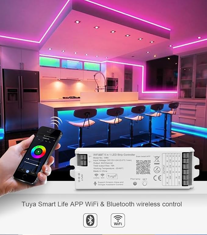 5in1 WB5 2.4GHz WiFi PWM LED Controller Compatible Alexa Google Home
