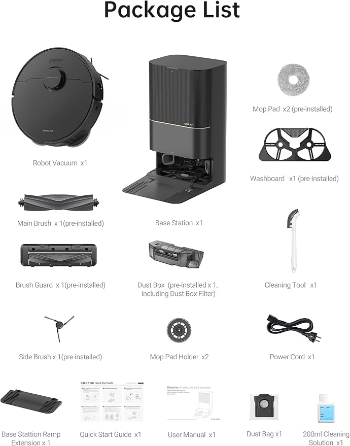 DREAME X40 Ultra Robot Vacuum and Mop Combo, 12,000Pa Powerful Suction, Side Brush Extend and Lifting, Mop Extend, Mops Raising and Removal, Washboard Self Cleaning and Mop Cleaning