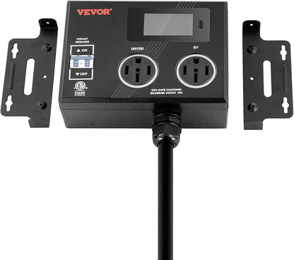 VEVOR NEMA Splitter for Dryer and EV, 3-Color LED Indicator, 240V Smart Power Distribution, with NEMA 14-50 Plug, Two NEMA 14-50 Outlets, 3.4 in LCD Screen, Max 40A Dryer EV, Tested to ETL Standard
