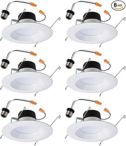 HALO LT 5 in / 6 in LED Recessed Lights Retrofit Can Light Fixtures 6 Pack 3000K Warm White 600 Lumens Wet Location Dimmable Ceiling Downlights with Baffle White Trim