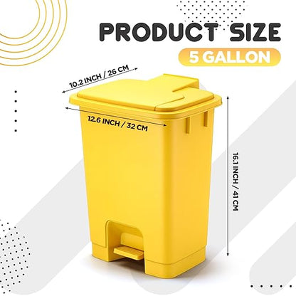 1 Pcs 5 Gallon Yellow Step on Trash Can Hands-Free Waste Bin with Odor Control Lid Touchless Sanitary Use Garbage Can for Lab Dental Home Clinic Office