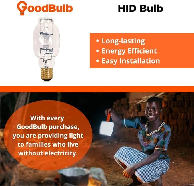 GoodBulb 250-Watt Metal Halide HID Light Bulb E39 Base BT28 ANSI Code M58 High Output HID Light 4000K Cool White Light Color Clear Finish Car Dealership Lighting Pack of 2 Bulbs