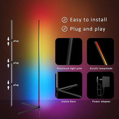 Tyute Corner Floor Lamp 2 Pack, LED Lamps with Remote, RGB Standing Lamp, LED Light Stick, Music Sync Dimmable Color Changing Ambient Light Bar for Bedroom, Living Room, Gaming Room, Party, Dorm