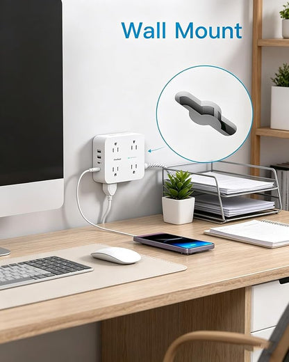 Extension Cord 20 Ft, One Beat Surge Protector Power Strip 20 Ft Long Cord, 8 AC Outlets with 4 USB Ports(2 USB C), White Power Strip for Home Office College Dorm Room, Desk Essentials