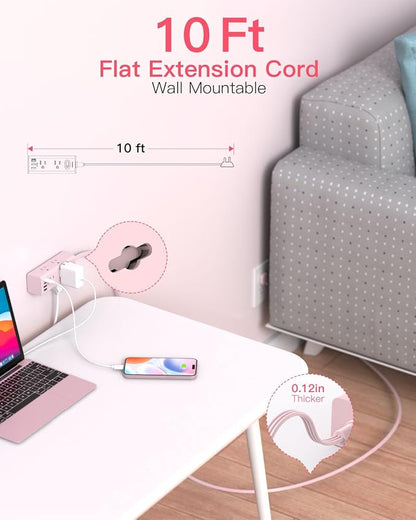 One Beat 10Ft Extension Cord with Multiple Outlets,Flat Plug Power Strip