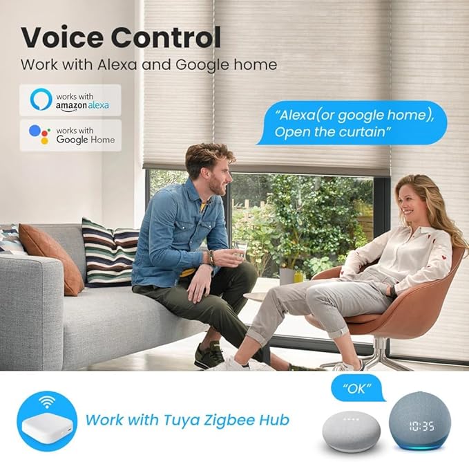 Tuya ZigBee 3.0 Roller Shade Motor, 120V AC Smart Tubular Motor, Electronic Limit, Compatible with Alexa & Google Home, Remote Control Electric Blind Drive (10 N.m for Φ40mm (1.57") Octagonal Tube)