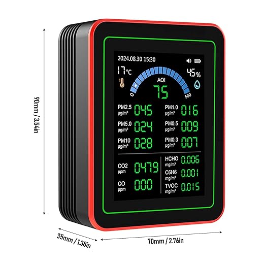 LiebeWH Air Quality Monitor Indoor 18 in 1 CO2 TVOC HCHO PM2.5 PM10 Indoor Air Quality Monitor Temp Humid Detect Tester Battery Powered Data Storage Black