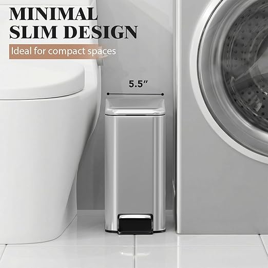 Small Bathroom Trash Can w/Lid Soft Close, 6 Liter/1.6 Gallon Stainless Steel Garbage Can w/Inner Bucket, Trash Bin Waste Basket for Kitchen, Bedroom, Living Room, Office, Toilet, Silver
