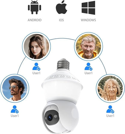 Smart Light Bulb Security Camera,5G&2.4G Security Cameras Wireless Outdoor,2K Light Bulb Camera, 360° Camera for Home Security,AI Detection,Smart Night Vision, Two-Way Audio (White 1 Pack)