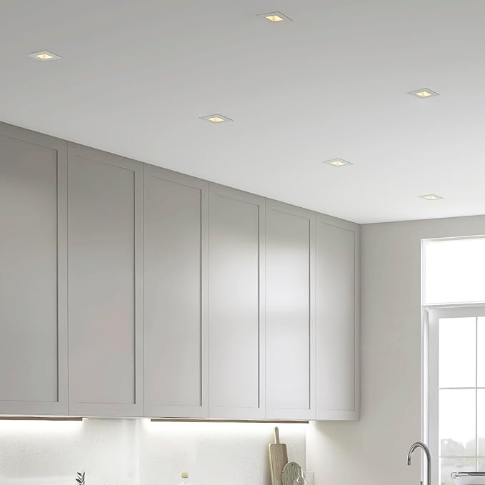 Maxxima 2 in. Ultra-Thin Recessed Anti-Glare LED Downlight - Canless IC Rated, 500 Lumens, 5 Color Temperature Selectable 2700K/3000K/3500K/4000K/5000K, Dimmable Square Stone Gray Trim, 90 CRI