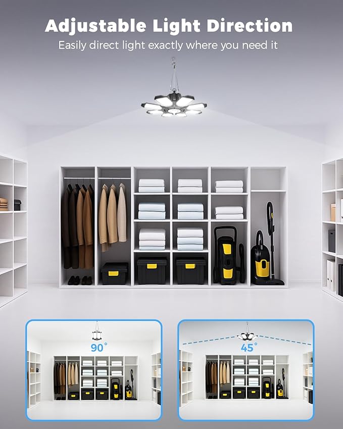 Motion Sensor Garage Light Plug in - 25000LM Motion Sensor Shop Light with 8+1 LED Panels, 6500K Bay Lighting, for Garage, Workshop, Utility Room, Basement (1 Pack)