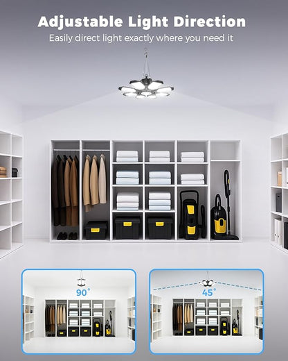 Motion Sensor Garage Light Plug in - 25000LM Motion Sensor Shop Light with 8+1 LED Panels, 6500K Bay Lighting, for Garage, Workshop, Utility Room, Basement (1 Pack)