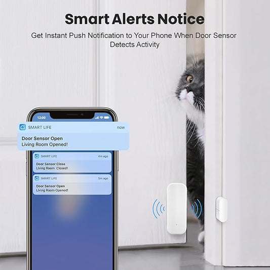 Smart WiFi Door Sensor: Wireless Window Sensor with App Notification Alert, Tuya Door Open Contact Sensor for Home Security, No Hub Required, Compatible with Alexa Google Assistant