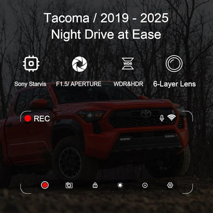 4K Dash Cam Suitable for Toyota Tacoma 2024-2025 SR SR5 TRD Sport Pre-Runner Off Road Limited & Tacoma Hybrid, OEM Look, UHD 2160P Video, WiFi & APP, Loop Recording, Plug&Play, 128GB (F10)